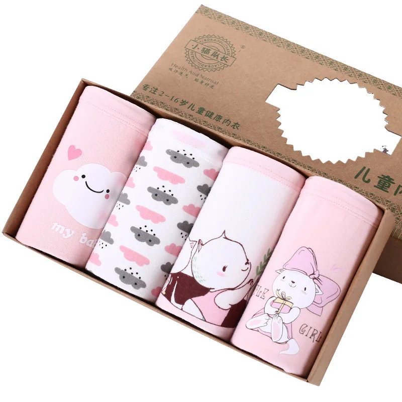 5572 4PCS Нижнее белье для девочек-подростков, одежда для детей с рисунком милого кота Трусы-шорты для девочек; хлопковые трусы; нижнее Начальная школа студентов полосатые трусы на возраст 4, 8, 14Y - Цвет: 5572 4PCS