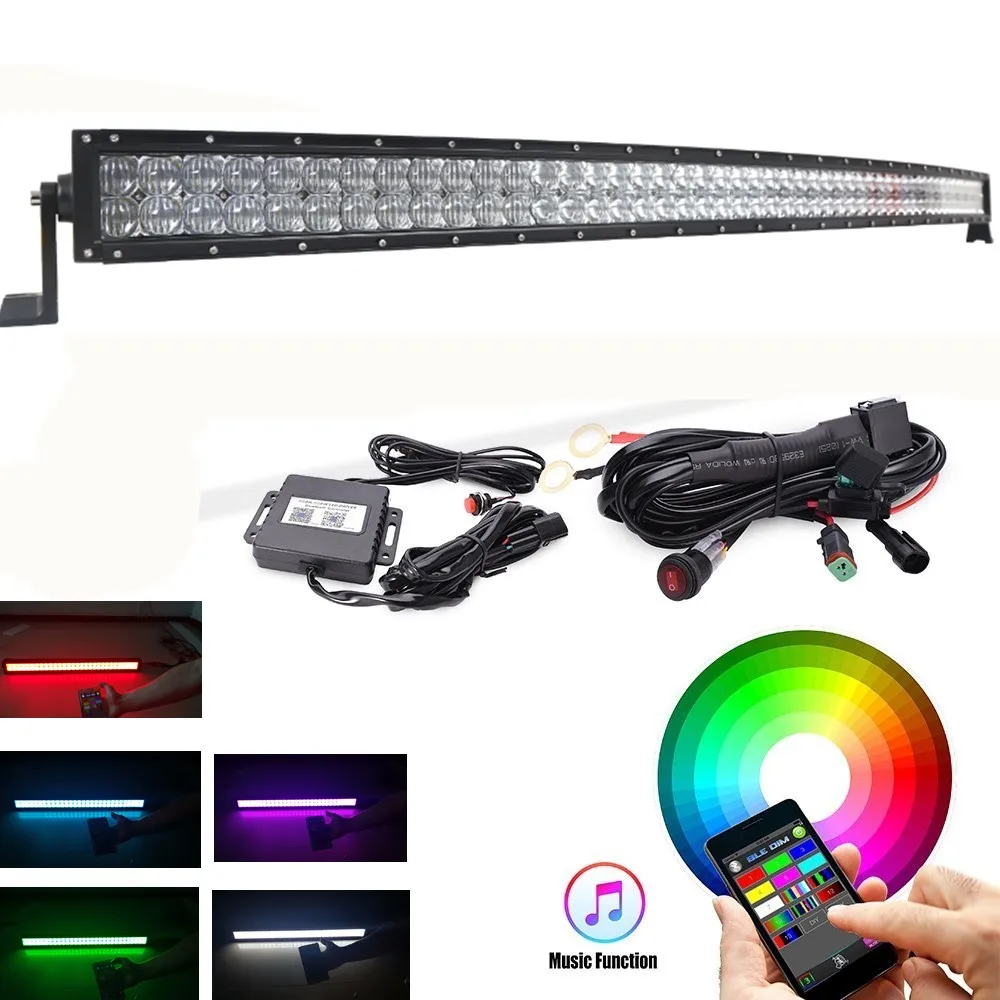 Изогнутая Светодиодная панель для автомобиля 52 дюйма 300 Вт 5D RGB Стробоскоп Bluetooth
