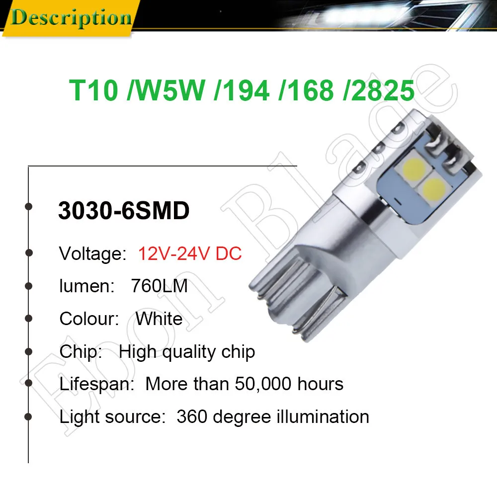 Светодиодная лампа t10 led w5w для стайлинга автомобиля 2 шт. 12 В 24 3030 smd W5W 5W5 светильник