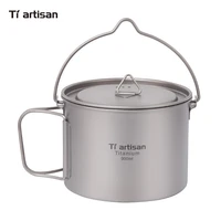 tiartisan 900ml pure titanium pot with bail handle outdoor camping ultralight picnic cookware with cover