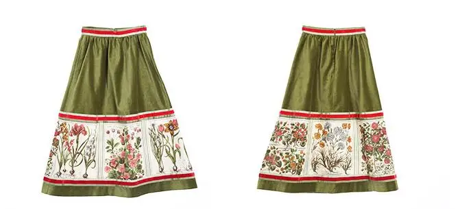 skirt only Весенний подиумный стиль, женские блузки с длинным рукавом-фонариком, винтажные Ретро рубашки с принтом, топы и бархатные юбки, костюмы, набор NS85 - Цвет: skirt only