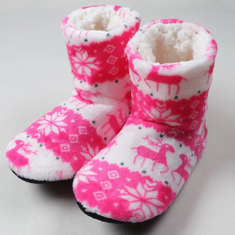 pink Зимние тапочки; женские плюшевые теплые хлопковые домашние тапочки; домашние носки с рождественским оленем; женская обувь; женские тапочки; - Цвет: pink