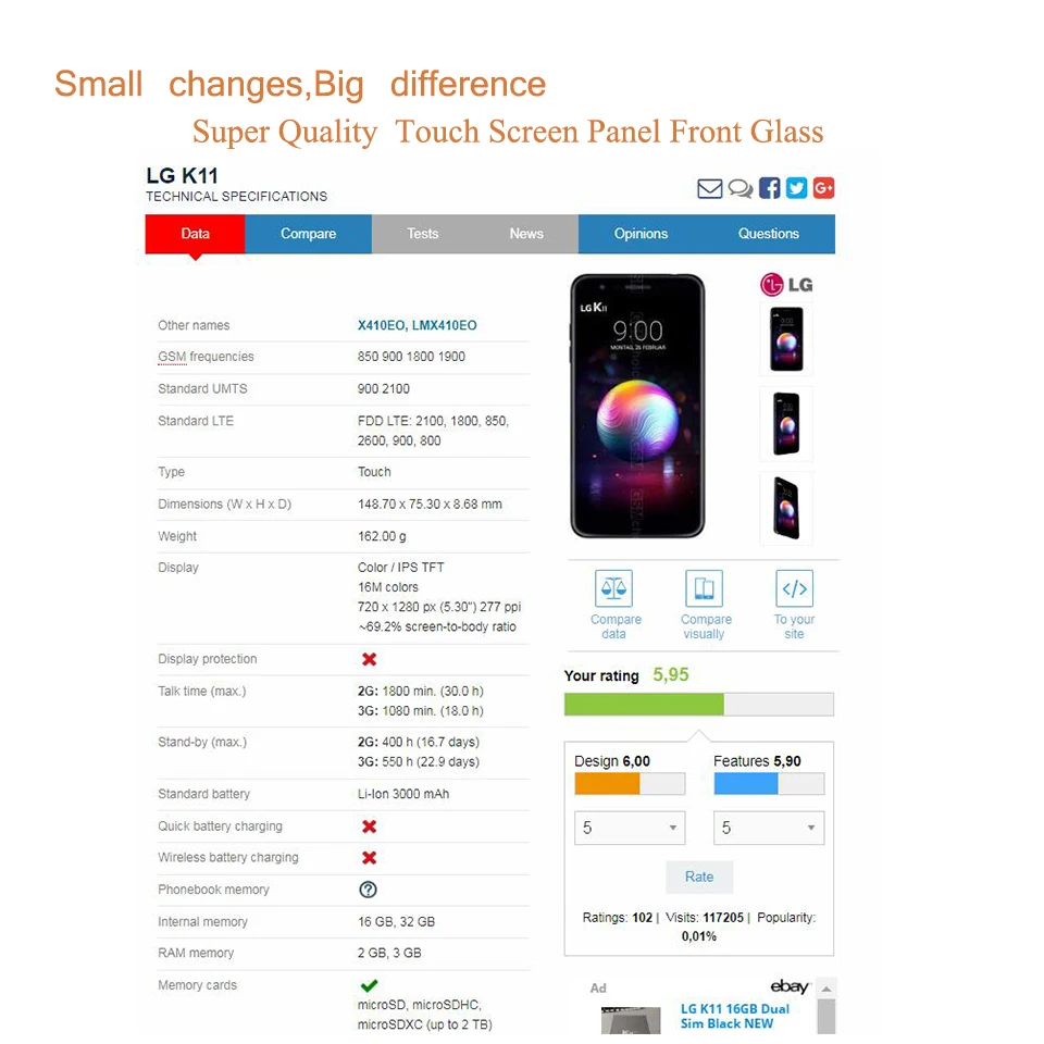 10 шт./лот для LG K10 2018 K11 + Plus K30 X4 сенсорный экран передняя стеклянная панель внешняя