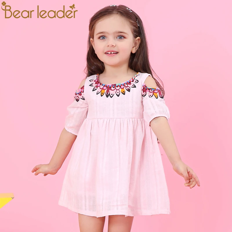 Bear leader/платье для девочек; Новинка года; Брендовое летнее платье принцессы с открытыми плечами; детская одежда; платье для девочек; От 3 до 7 лет