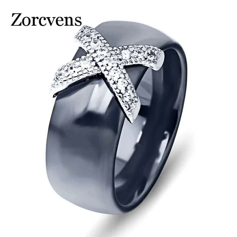 Новинка 2023, модные ювелирные изделия zorcins, Женское кольцо с кристаллом ААА, керамические обручальные кольца с крестом 8 мм для женщин