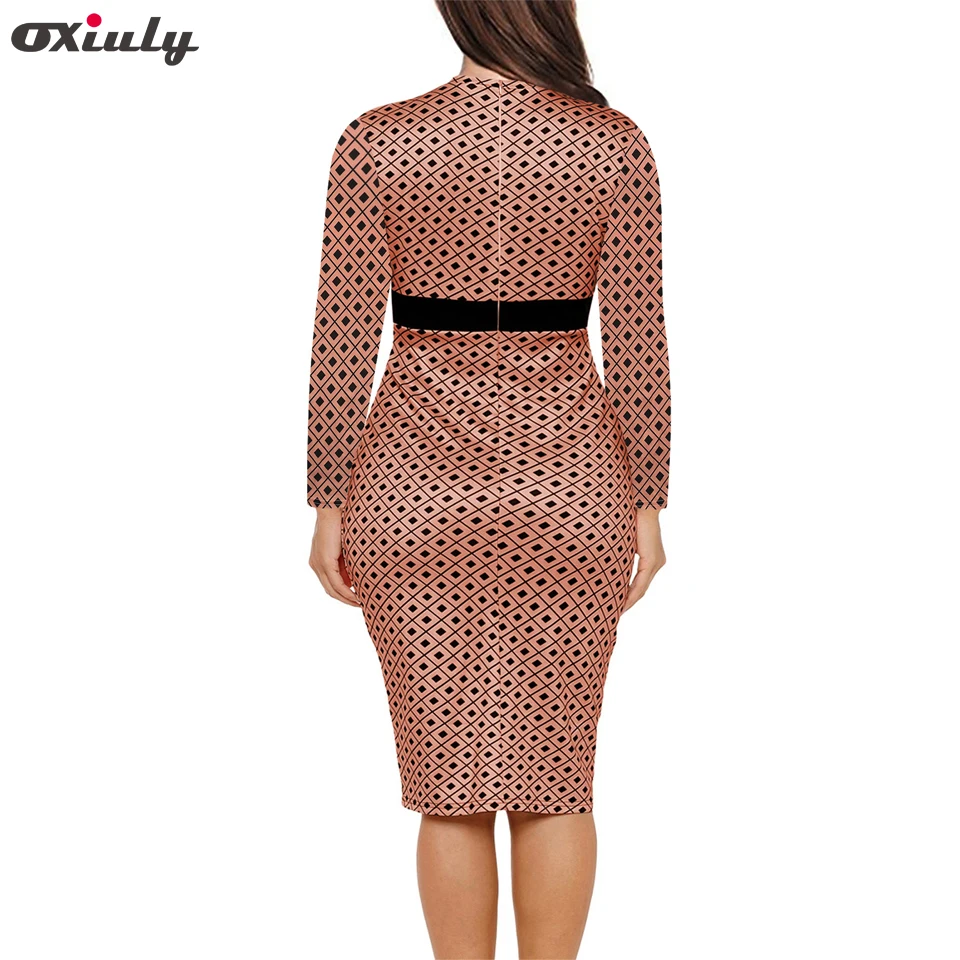 Цельное короткое осеннее платье Oxiuly одежда для работы vestidos офисное облегающее