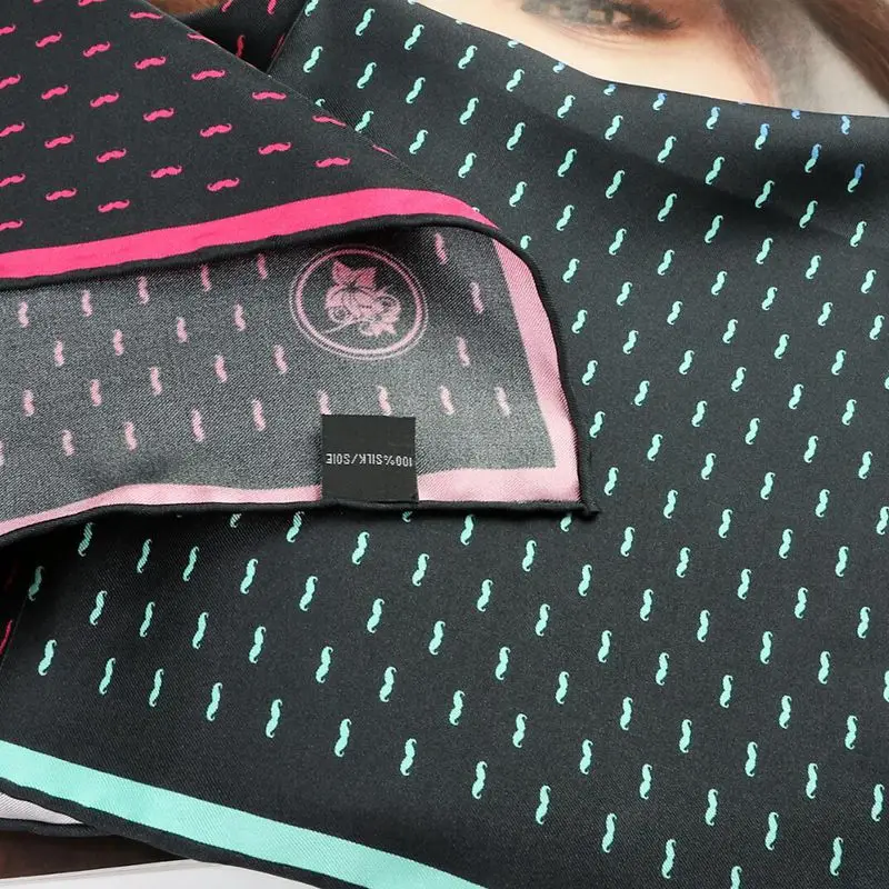 Шарф из 100% натурального шелка с модным принтом усов женский квадратный шарф