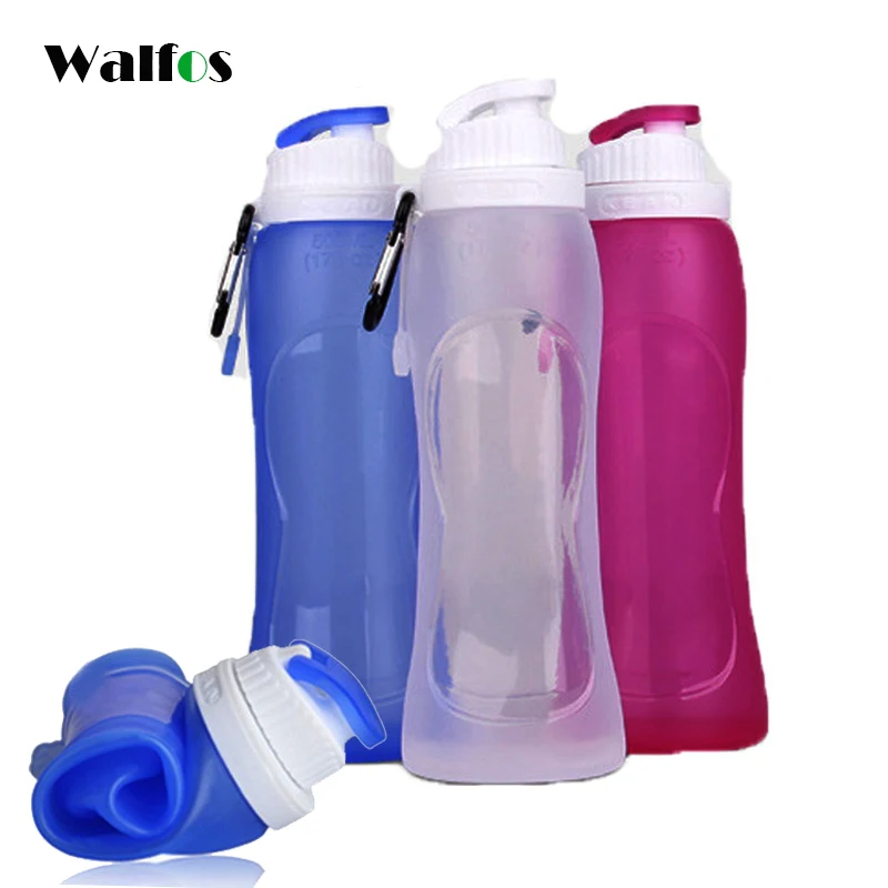 

WALFOS Food Grade Foldable Bottle 500 ml Silicone Bicycle Water Bottle Shaker Plastic Sport Drink Travel Running Bottles