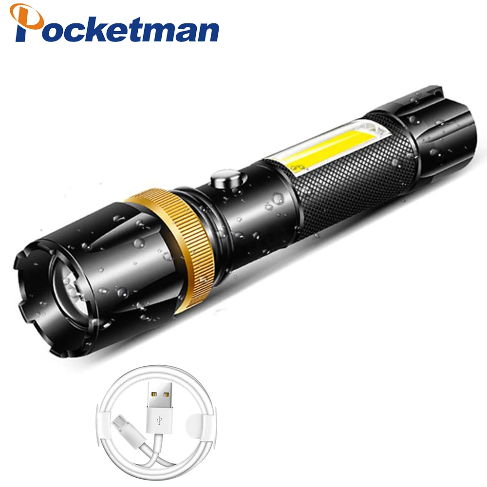 Package A Яркий светодиодный COB фонарик USB фонарь T6 L2 фонарик перезаряжаемый 5 режимов фонарик водонепроницаемый светодиодный фонарь с батареей 18650 - Испускаемый цвет: Package A