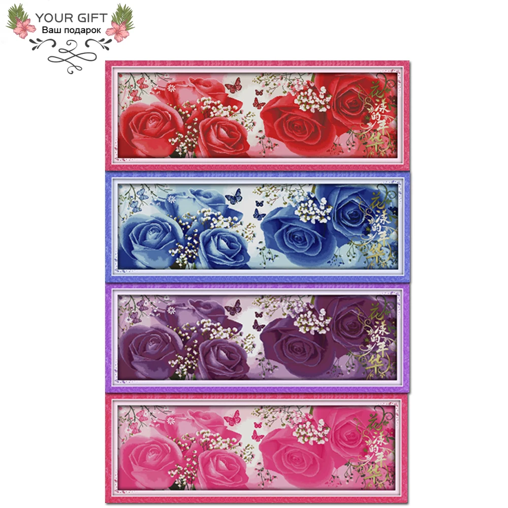 

Joy Sunday H212(2)(3)(4)(5) Counted and Stamped Home Decor Blossom Age Red Blue Purple Pink Elegant Flowers China Cross Stitch
