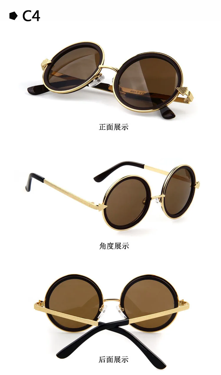 Для женщин ретро Sunglassess Брендовая дизайнерская обувь круглая рамка солнцезащитные очки Винтаж черный очки Мода UV400 очки