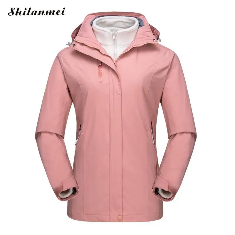 Большие размеры Для женщин зима 2 шт. Softshell флиса Куртки Спорт на открытом воздухе