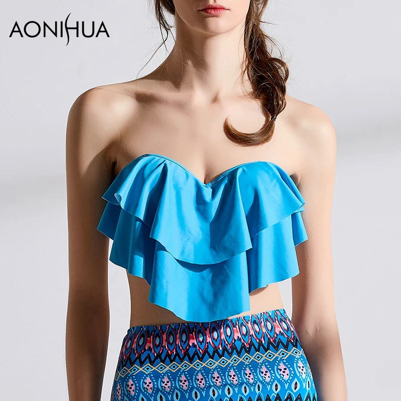 

AONIHUA Bikini Set Crop Top Ruffle Mix Color Printing Sexy Bikini Woman 2018