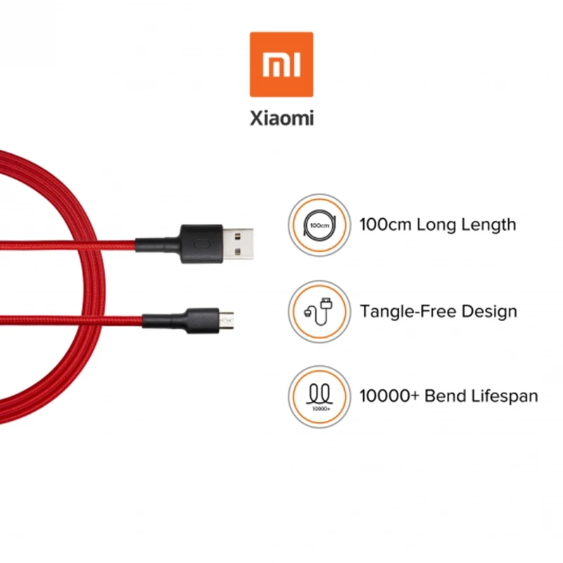 Оригинальный Плетеный Micro USB кабель Xiaomi Mi 100 см 2 0 Type A черный красный для зарядки и