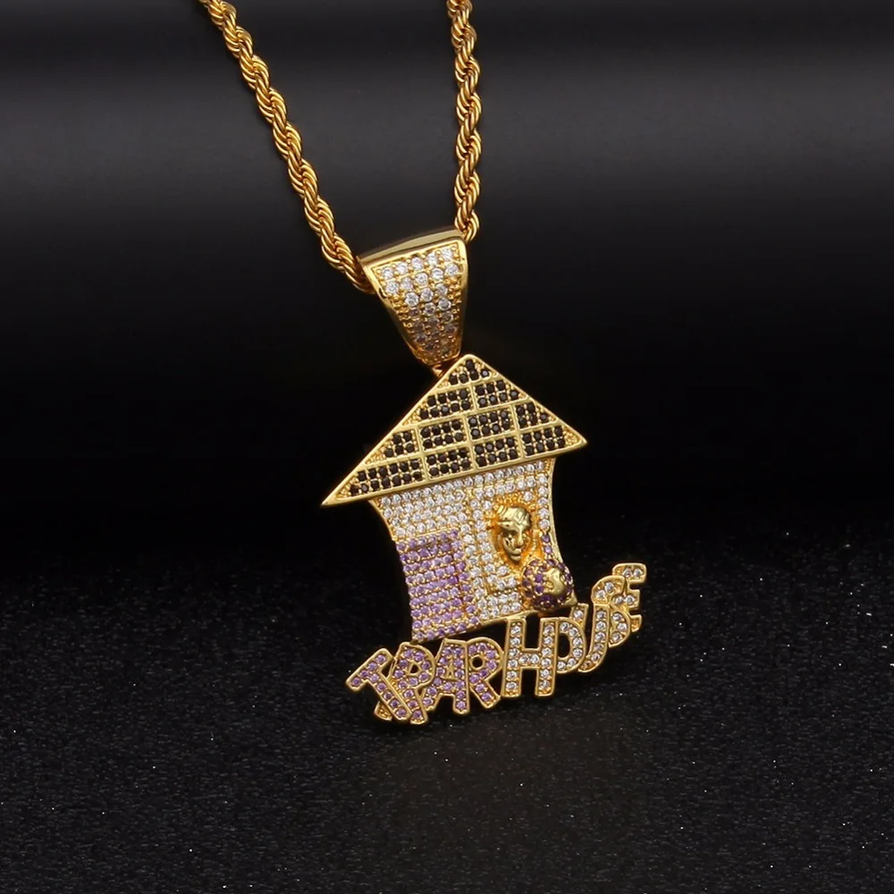 Полный Циркон Стразы многоцветные Bling Trap House ожерелья из кусочков хип-хоп