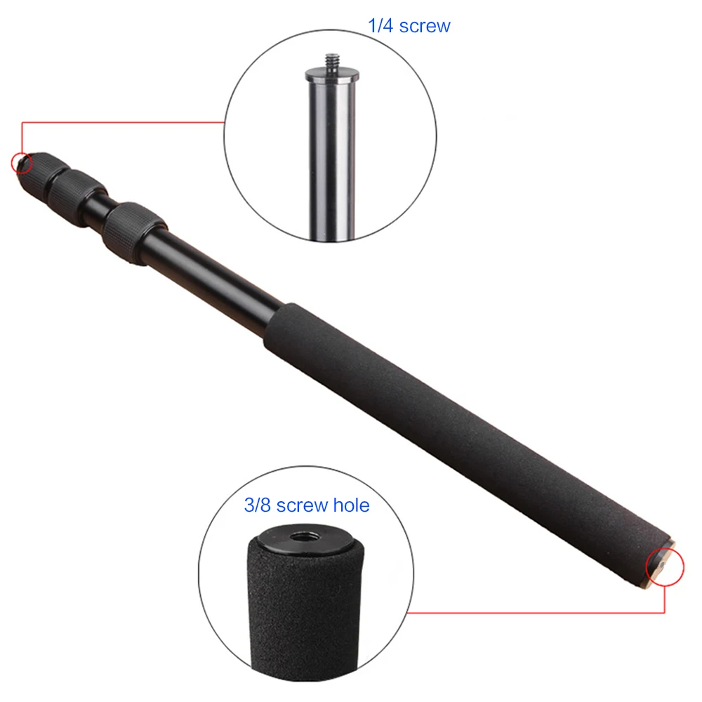 Protable Extendable Mini 2in1 Zoom Microphone Boom Pole Camera Monopod Compact Lightweight Padded Handle Twist Lock 3 Sections |