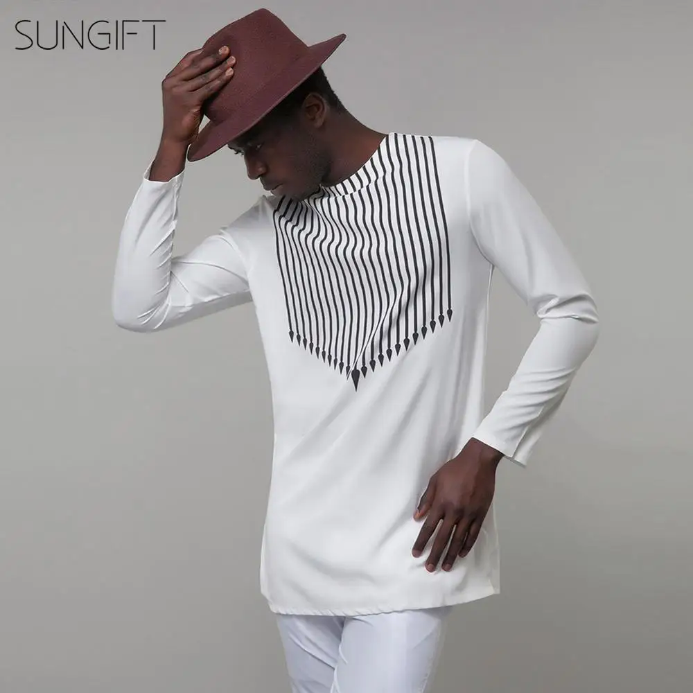 SUNGIFT Африканский Мужской Топ традиционная одежда с длинными рукавами Дашики Круглый Мужской воротник топ повседневная одежда с этническим принтом осенние сезоны