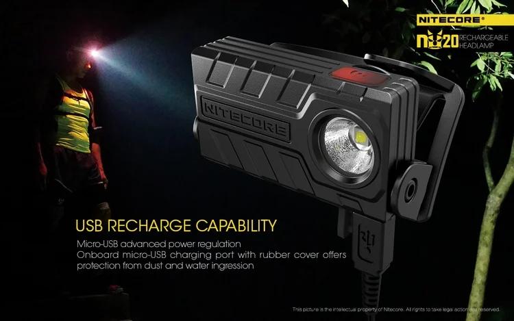 Nitecore NU20 360 люмен встроенный литий-ионный аккумулятор CREE XP-G2 S3 светодиодный налобный фонарь для прогулок и кемпинга