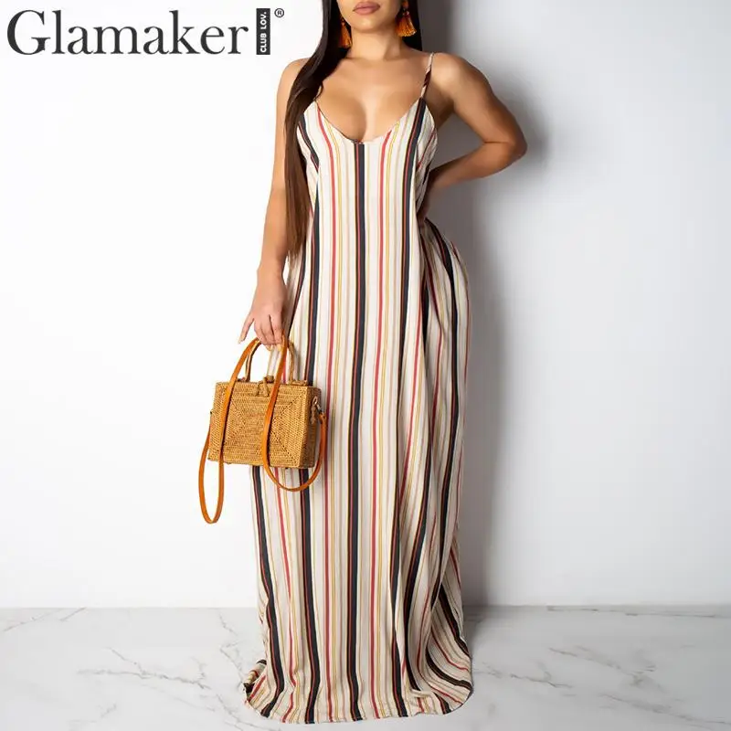 Striped Glamaker мягкий длинный Роба, сексуальное платье галстук-крашение в форме листа, в стиле бохо печать женское платье Элегантное пляжное летнее ретро Макси платье де фиеста - Цвет: Striped
