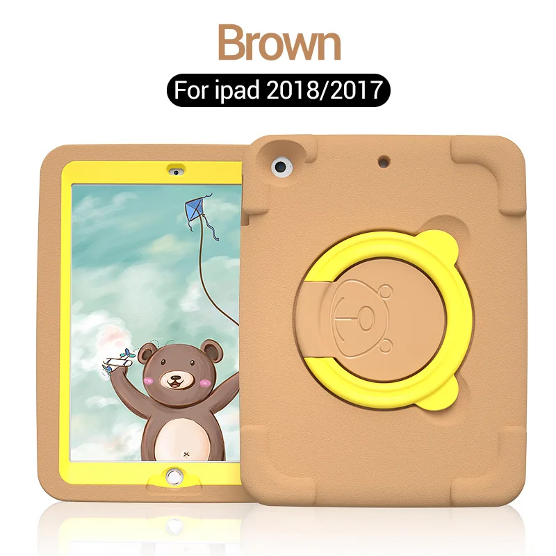 2018 Brown PZOZ For iPad case 9.7 Air 12 mini 1 2 3 4 5 6 Shockproof Safe EVA case Soft Non-toxic children for iPad Holder case - Color: 2018 Brown