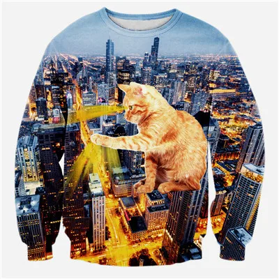 color as the picture PLstar Cosmos glass Weed Cat Мужская/Женская 3d Толстовка пожарная кошка разрушить город печати harajuku Повседневный пуловер размер S-5XL - Цвет: color as the picture