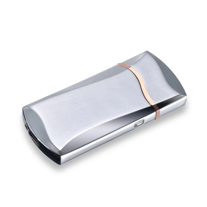 USB легче ветрозащитный Вольфрам турбо Зажигалка электроподжиг лазерный логотип - Цвет: brushed silver
