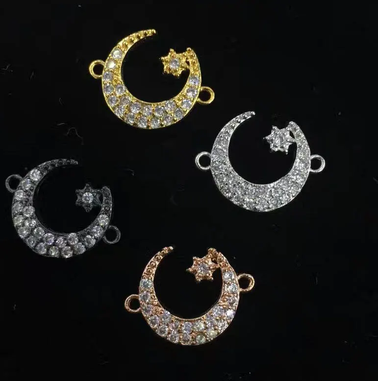 

wholesale Micro Pave Fluorial Moon Connector, Pave Diamond CZ Pendant Jewelry Link for Necklace 6pcs 20-30mm