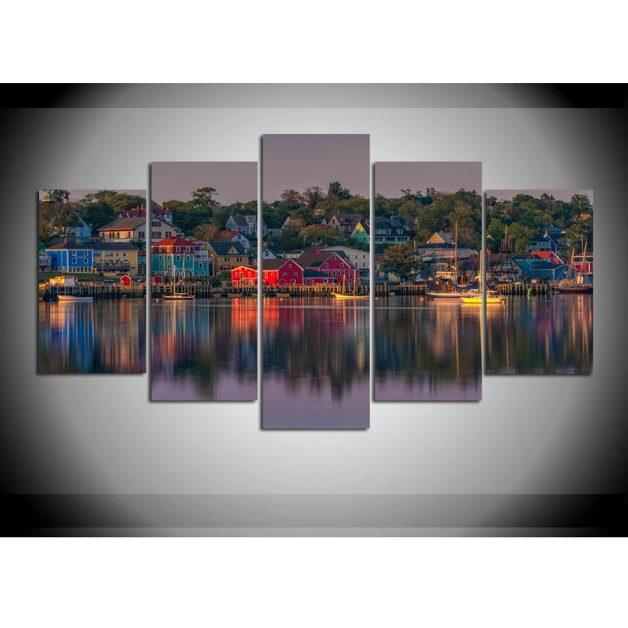 5 Piece Canvas Painting Nova Scotia City Night view Canada home decor print poster framed wall art | Дом и сад