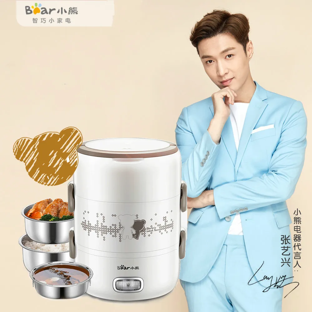 

Bear Electric Heated Lunch Box 3 Layer Stainless Steel Portable Mini Rice Cooker Egg Boiler Steam Dinner Box Container