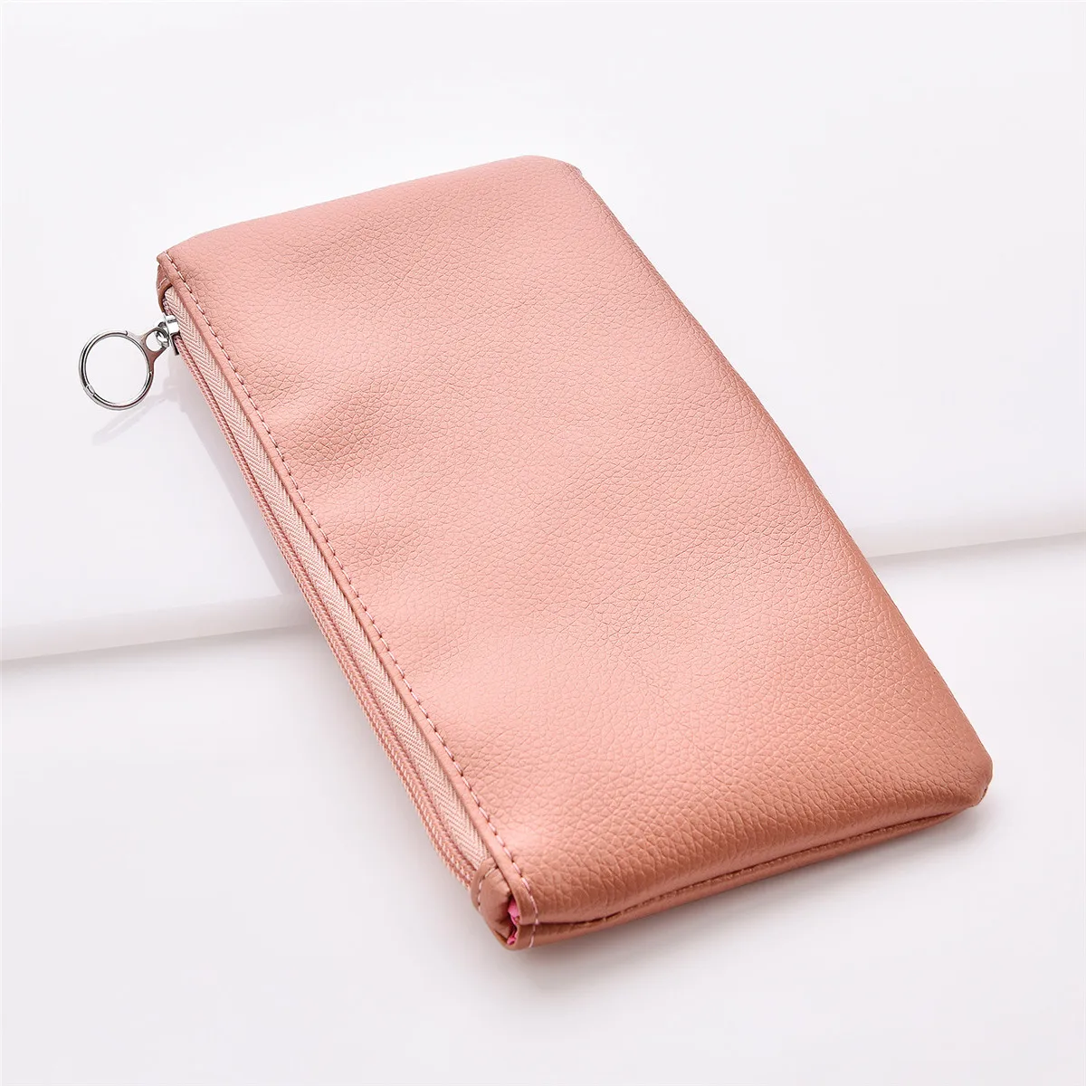 Solid Color PU Leather Purse Pencil Case with Zippered Cosmetic Bag Makeup Bag Coin Money Pouches for Women Travel Party