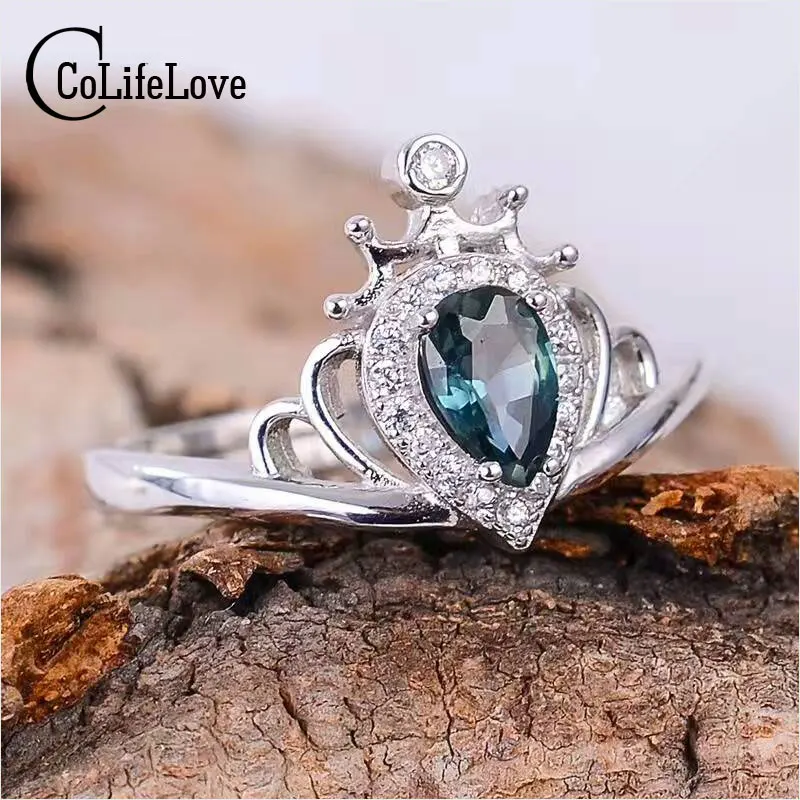 

CoLife Jewelry classic sapphire crown ring 4 mm * 6mm natural sapphire wedding ring solid 925 silver sapphire ring romantic gift