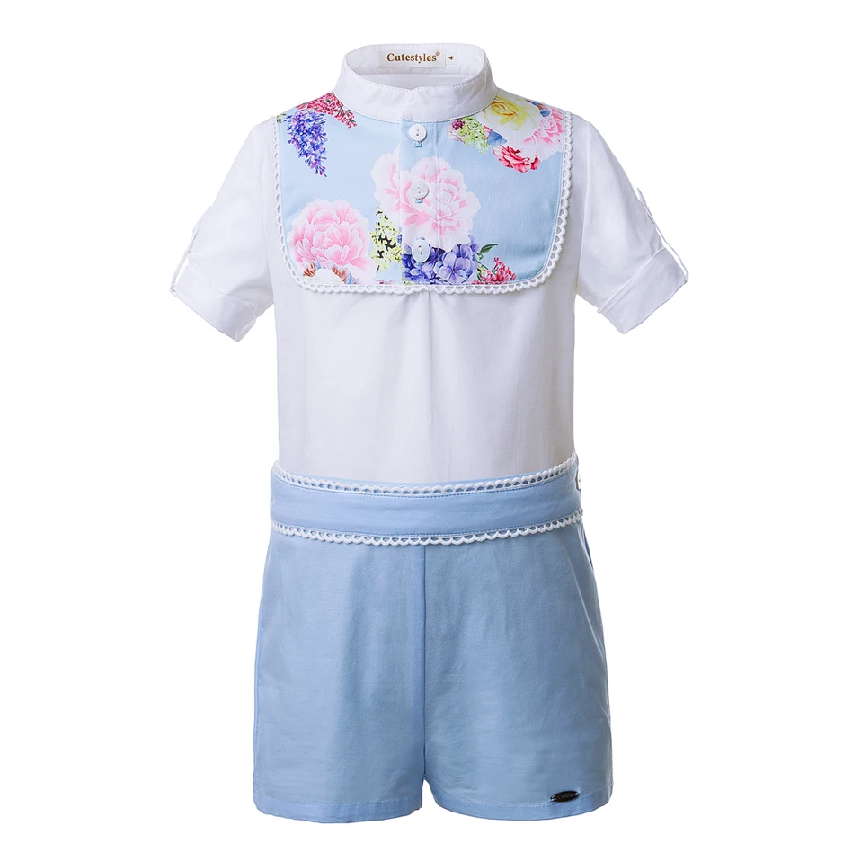 Cutestyles новейшая Одежда для мальчиков с голубым цветочным принтом подставка из