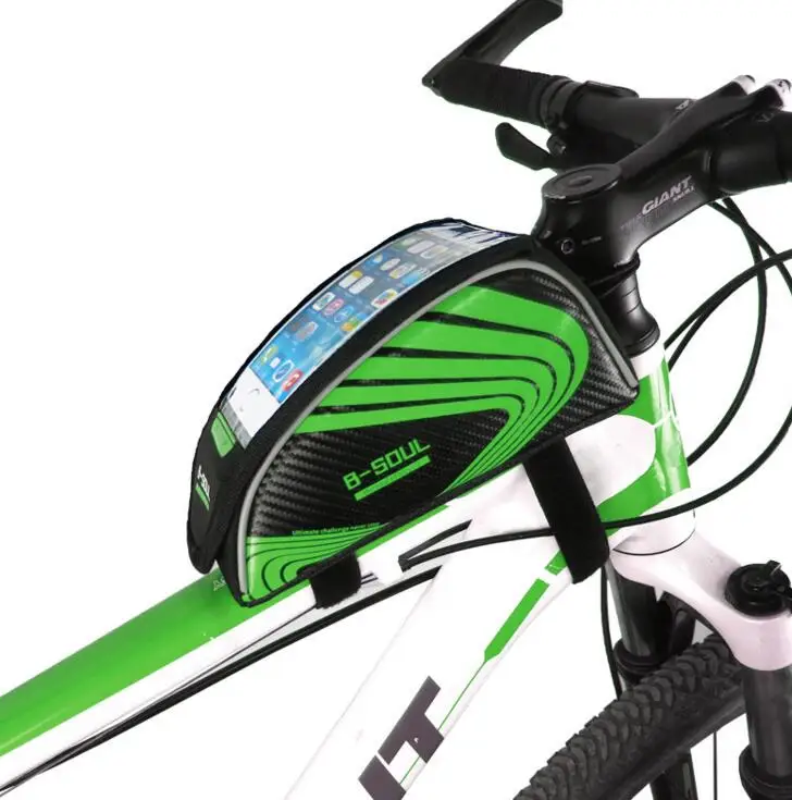 Велосипедные Сумки для велоспорта MTB горный велосипед Рама Передняя труба сумка для хранения сенсорный экран для 5,5 дюймов мобильного телефона водонепроницаемый - Цвет: Зеленый