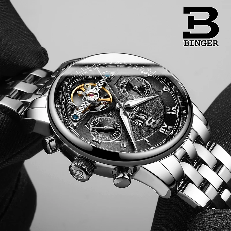 Классические деловые мужские автоматические часы Tourbillon механические с