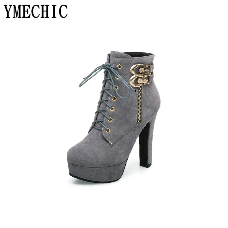 Женские осенние ботильоны YMECHIC 2018 года с перекрестной пряжкой Готическая