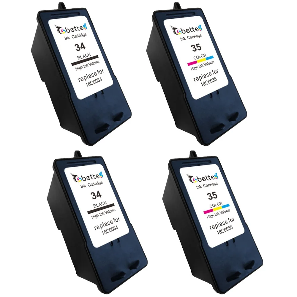 4PK (2 черных + 2 Цвет) чернильные картриджи для Lexmark 34 35 18C0034 18C0035 принтер X4300 X5070 X5075 X5250