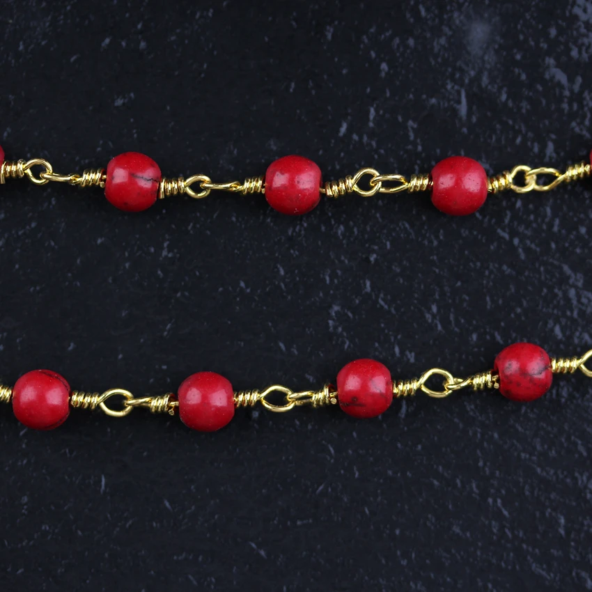 6 мм круглые красные бирюзовые цепочки Howlite украшения Покрытые Серебряной