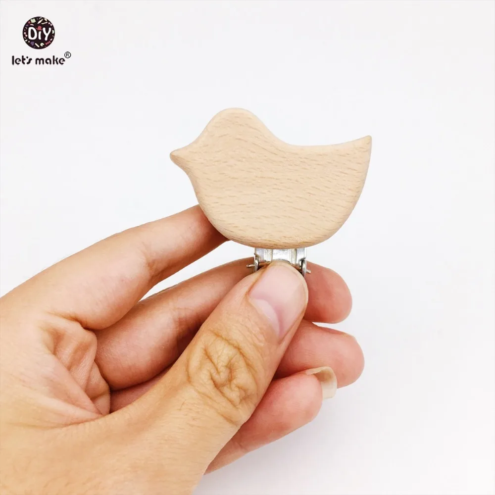 Let's Make-Accesorios de lactancia para beb&eacute;, cadena de chupete de coraz&oacute;n, Clip de chupete, Clip de Animal de madera, cuentas de dentici&oacute;n, mordedor, 5 uds.-0