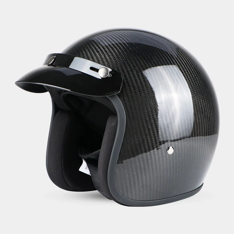 Мотоцикл CarbonFiber открытые шлемы для мопеда и мотокросса Винтаж casco capacete скутер Ретро углеродное шлем - Цвет: Gloss Black