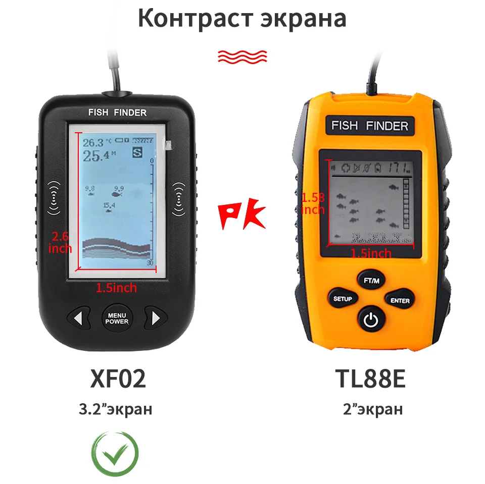 Erchang XF02 портативный рыболокатор глубина воды температура эхолот с проводным гидролокатором датчик эхолоты для рыбалки