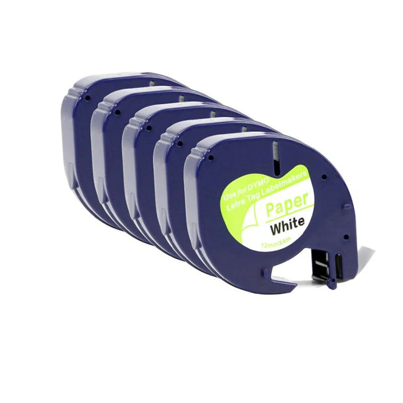 Совместимая лента Dymo LetraTag 91200 91330 91220 59421 12 мм черная на белой бумажной ленты с