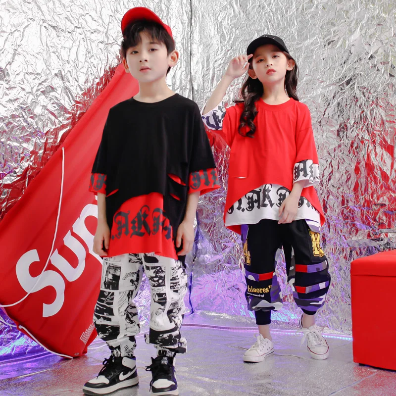 Детская футболка красного и черного цвета топ штаны для бега одежда в стиле хип