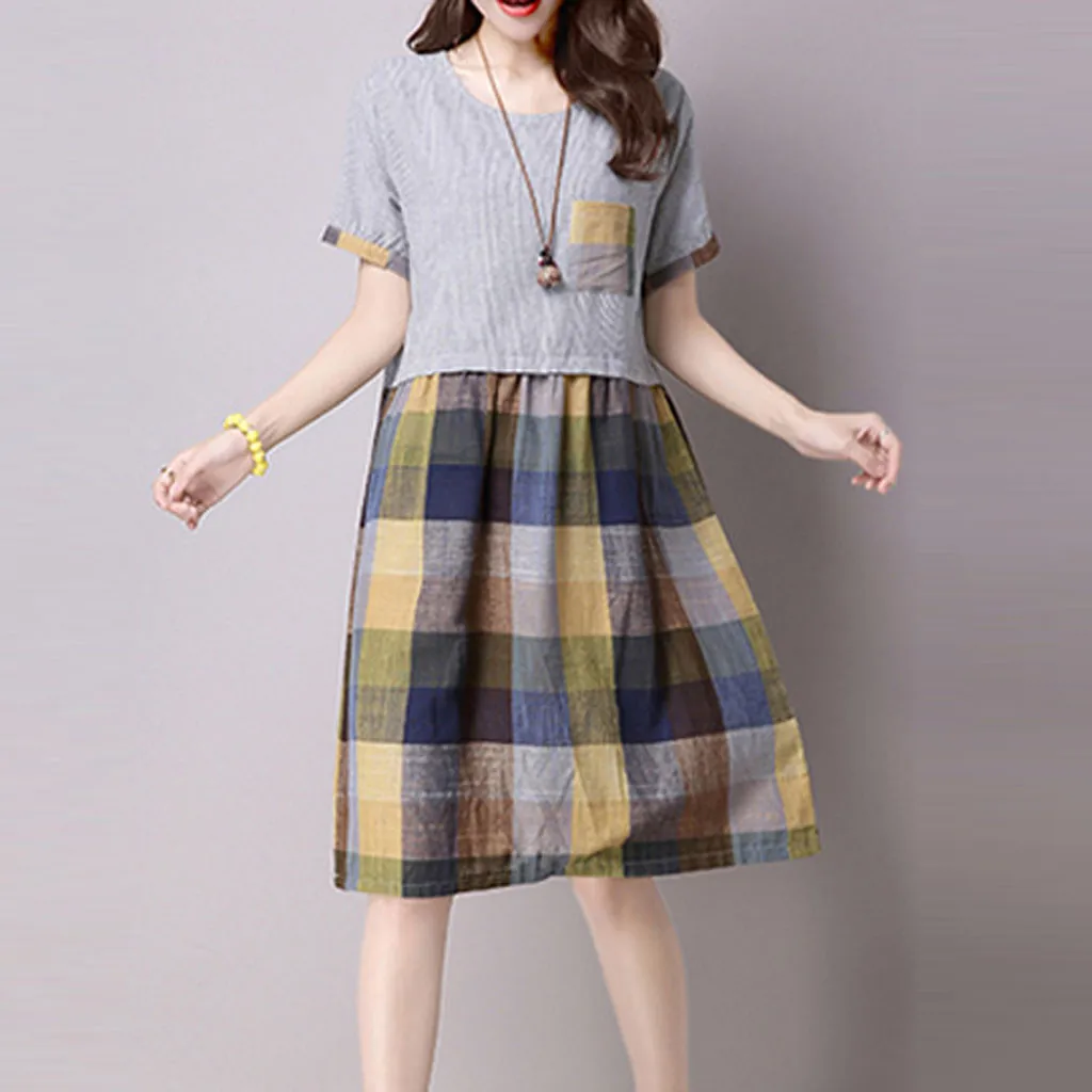 Женское Повседневное платье свободного покроя с карманами из хлопка и льна