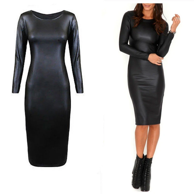 Черное платье карандаш бедра завернутый женские кожаные Клубные сапоги до