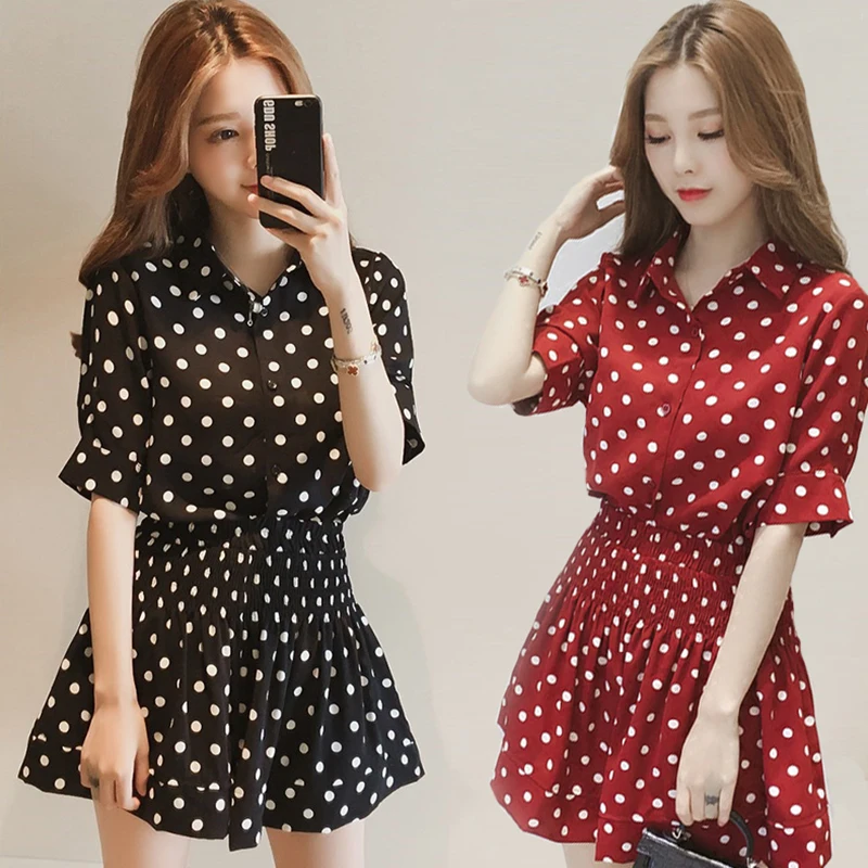 Женский комплект из двух предметов Trytree однобортный Топ в горошек с отложным