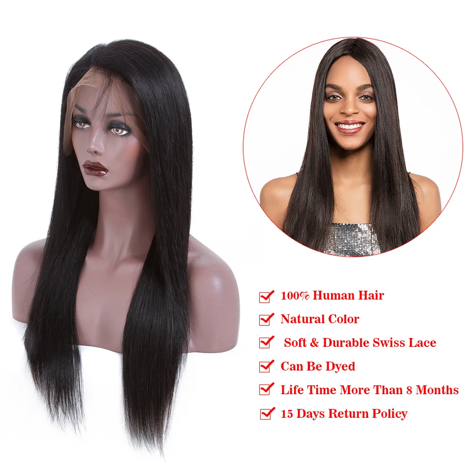 Перуанские прямые 360 человеческие волосы на кружеве для женщин 150% Remy человеческие волосы на кружеве al парики натуральные волосы HairUGo