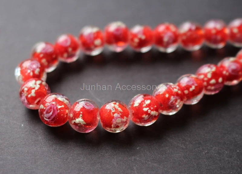 20Pieces/Lot 8mm 10mm Luminous Lampwork Glass Beads Flower Red color jewelry making | Украшения и аксессуары