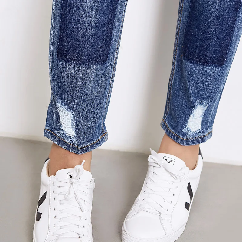 LEIJIJEANS, весна размера плюс, популярные, рваные, Выбеленные, со вставками, Промытые, средняя талия, полная длина, свободные женские джинсы прямого кроя 5996