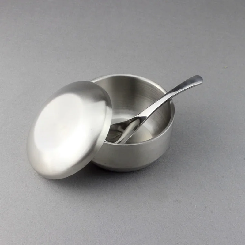 

10cm High Grade Korean Type Rice Bowl 304 Stainless Steel Double Wall Frost Children Bowl With Cover Free Spoon Free Shipping