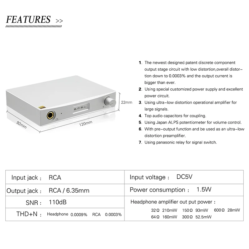 SMSL SAP-12 класс A/B усилитель наушников RCA вход/выход 6 35 мм Высокое качество дизайн с